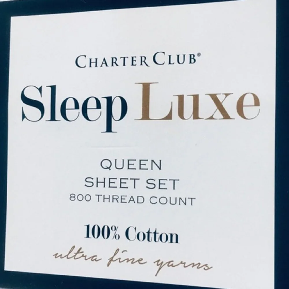 new WISTERIA Charter Club Sleep Luxe 800 TC 100% Cotton Sateen QUEEN Sheet Set